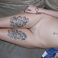Skinny Nude Tattooed Babe Modeling & Spreading Ass - image 